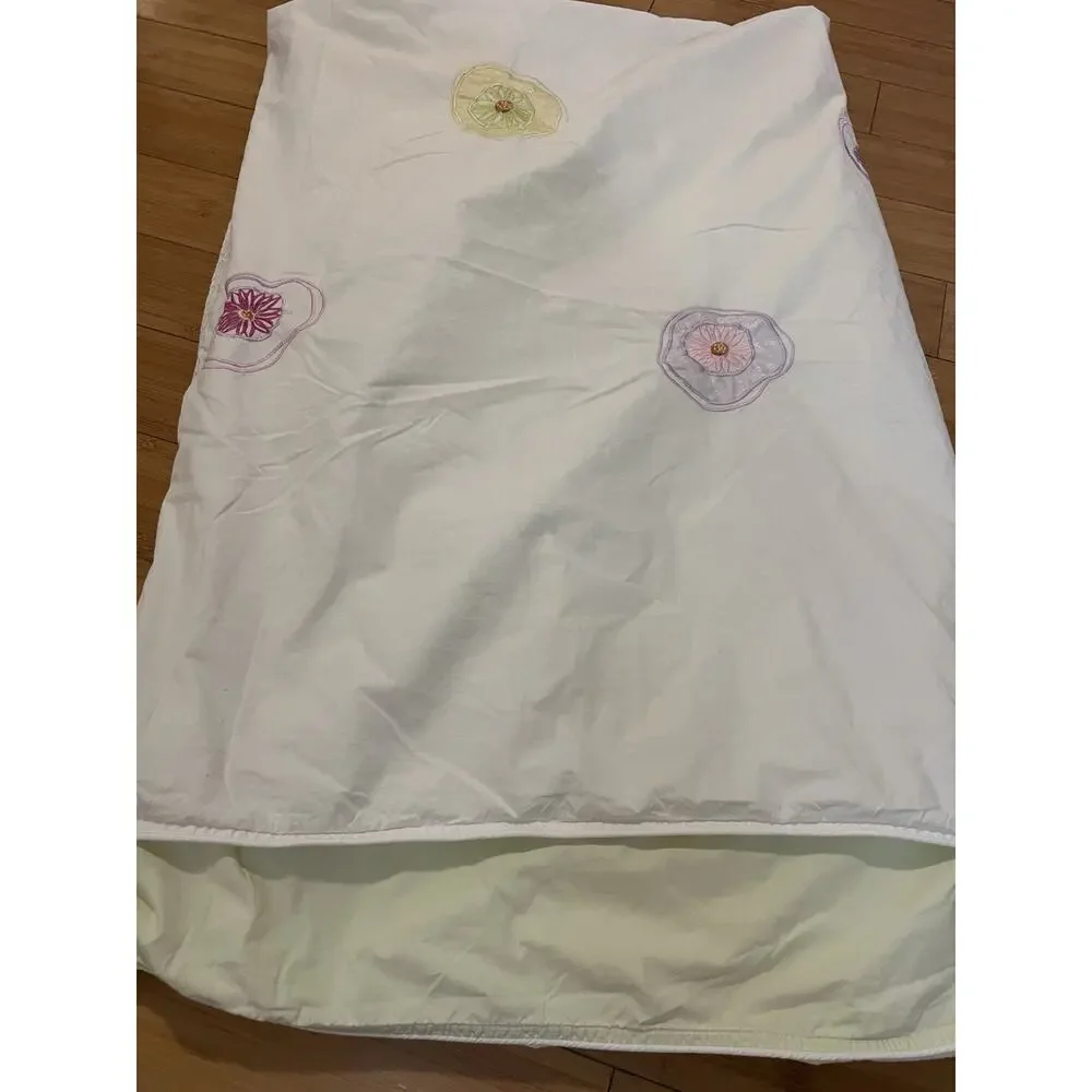Elegant Floral Embroidered Twin XL Duvet Cover White Green 100% Cotton